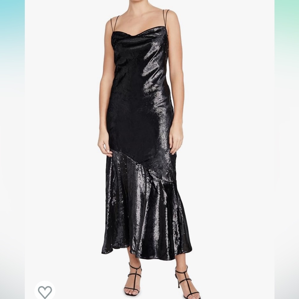 O.p.t BlackMetallic Shimmering Velvet CowlNeck Capricorn Strappy Back Gown NWT S